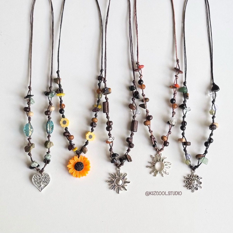 Kizcool Studio | สร้อยคอเชือกเทียน ถักหิน งานhandmade ไปทะเล สไตล์วินเทจ แฟชั่น ยุคสมัย