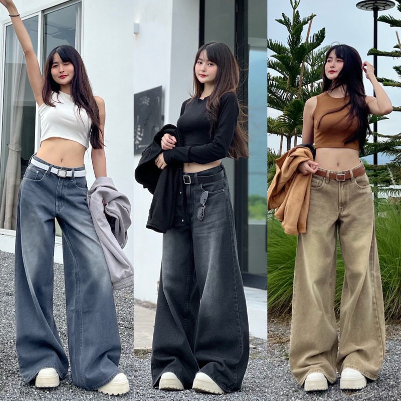 Wana.Outfits ⚫️กางเกงยีนส์ ขากระบอกใหญ่ โคร่งๆ ทรงเกาหลี⚫️
