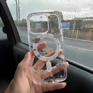 น่ารักการ์ตูนโปร่งใสแม่เหล็ก hard case สําหรับ iPhone X XR XS 16 15 14 13 12 11 Pro Max 7 8 Plus SE ความโปร่งใสสูงอะคริล