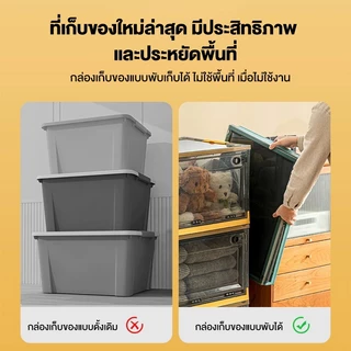 Leer กล่องเก็บของ กล่องใส่เสื้อผ้าพับได้ 150L เปิดได้4ด้าน ตู้เก็บของ พลาสติกใส มีซ้อนได้