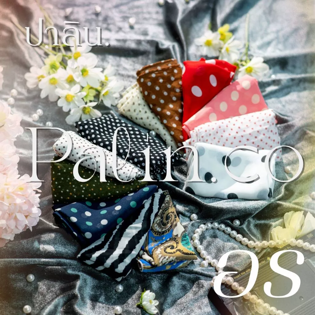 Palin.co | ผ้าพันคอ ผ้าโพกผม ลายจุด รุ่น อร (Orn polka dot scarf) ขนาด 50x50 ซม