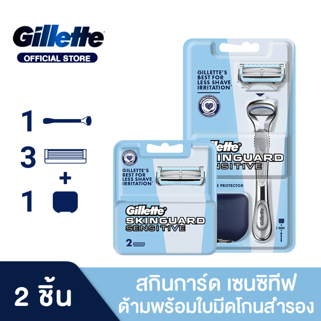 Gillette แพ็คสุดคุ้ม ยิลเล็ตต์ Skinguard Razor สกินการ์ด ด้ามพร้อมใบมีด และ ใบมีดสำรอง 1 แพ็ค p&g