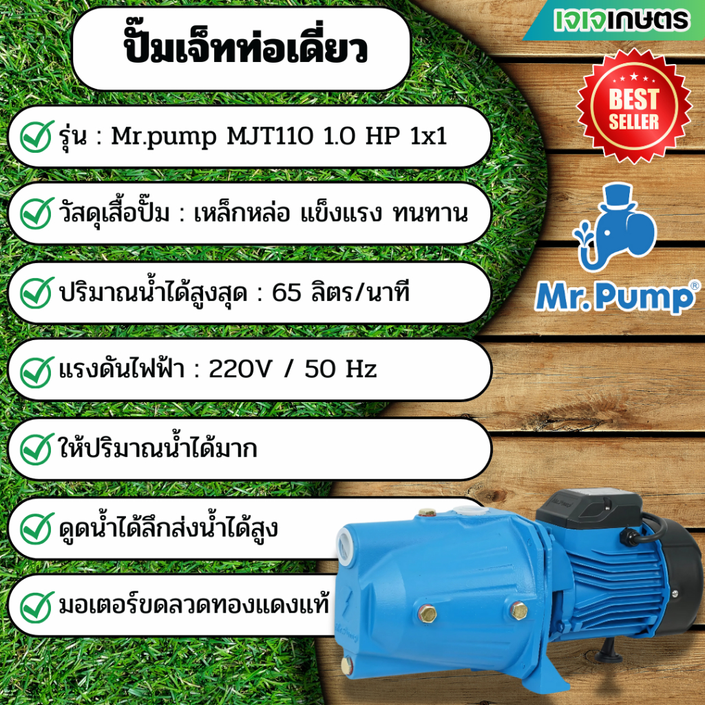 ปั๊มเจ็ทท่อเดียว Mr.pump MJT110 1.0HP 1x1