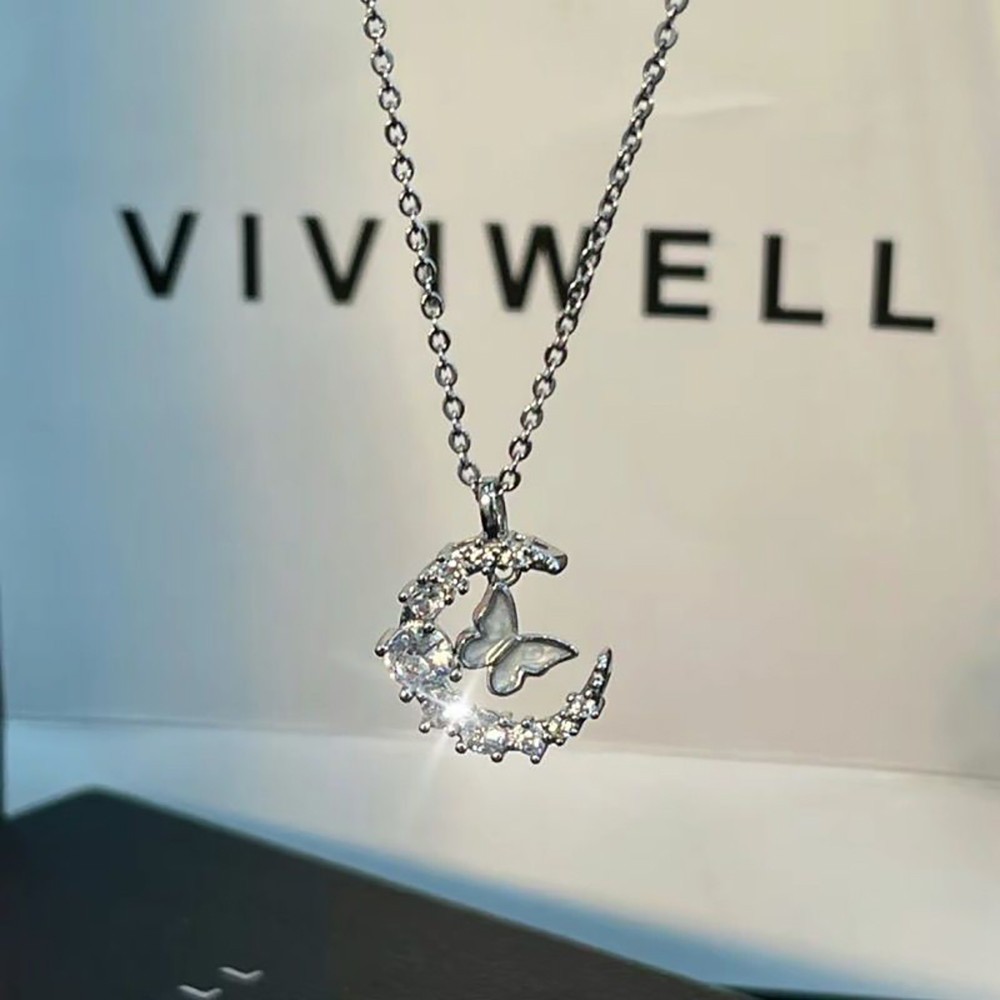 สร้อยคอรูปพระจันทร์และเกล็ดหิมะรูปผีเสื้อเพชรพร้อมโซ่กระดูกไหปลาร้าสุดหรู ของขวัญวันเกิด