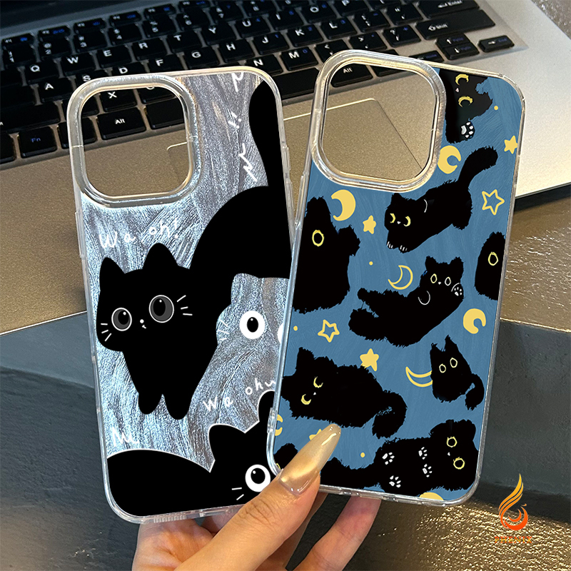 สร้อยข้อมือแมวดำตลกน่ารักนุ่ม เคสไอโฟน11 15 16 13 12 14 Pro Max 8Plus 7Plus XR 16 7 8 Plus 16 11 Pro X XS MAX SE 2020