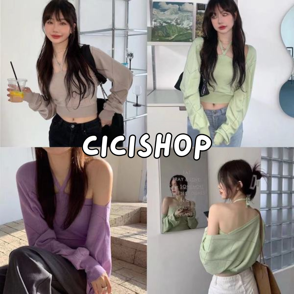 Cicishop(23153-23155)สายเดี่ยวคล้องคอ+เสื้อคลุมครอป ผ้าไหมพรมนิ่มมากใส่สบาย ใส่จับคู่แมทช์ได้ทั้งขาสั้นและยาวคือปัง