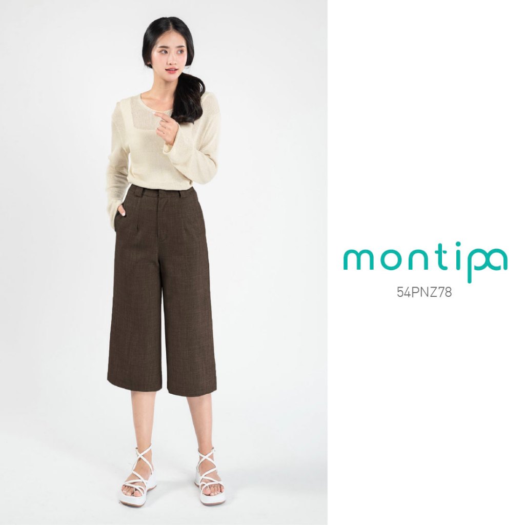 Montipa  กางเกงห้าส่วน ซิปหน้า แต่งหูเข็มขัด ผ้า Comfort สวมใส่สบาย ใส่ได้ทุกวัน 54PNZ78