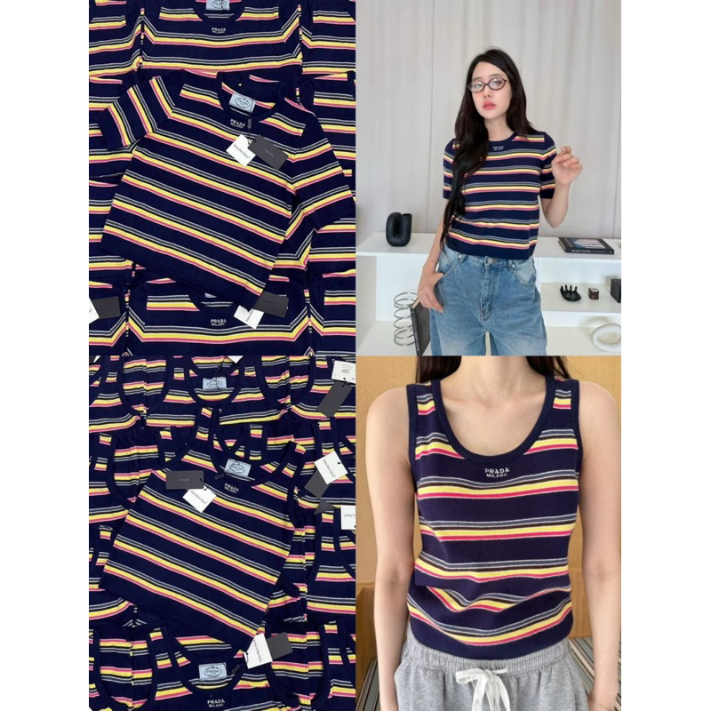PD stripe crop topเสื้อครอปแขนสั้น ลายทาง สีสันสดใสน่ารักสุดๆ