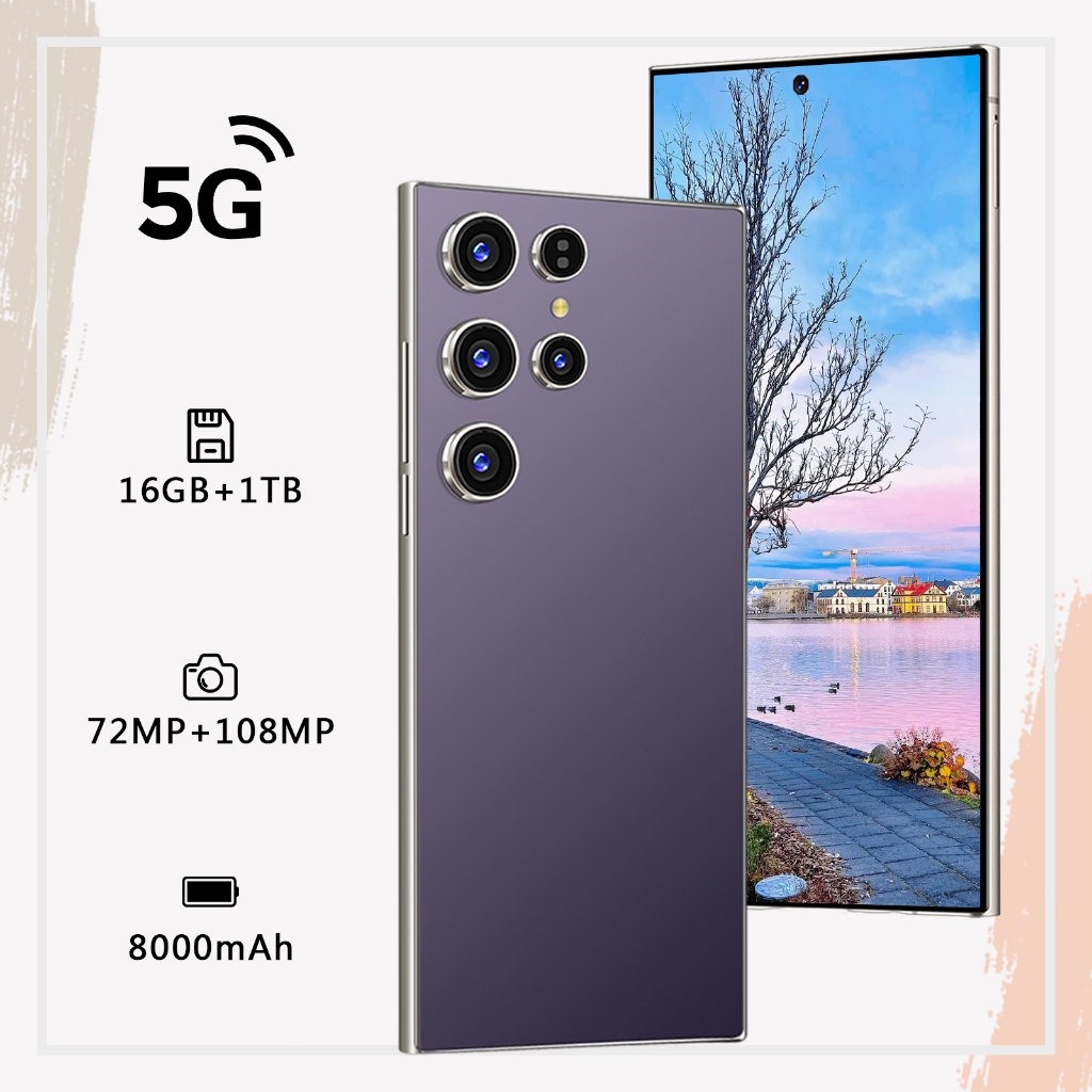 C24 Ultra 5G สมาร์ทโฟน 16/512GB จอ7.3" HD แบต7000mAh ชาร์จเร็ว 108MP AI Cam + Face Unlock COD