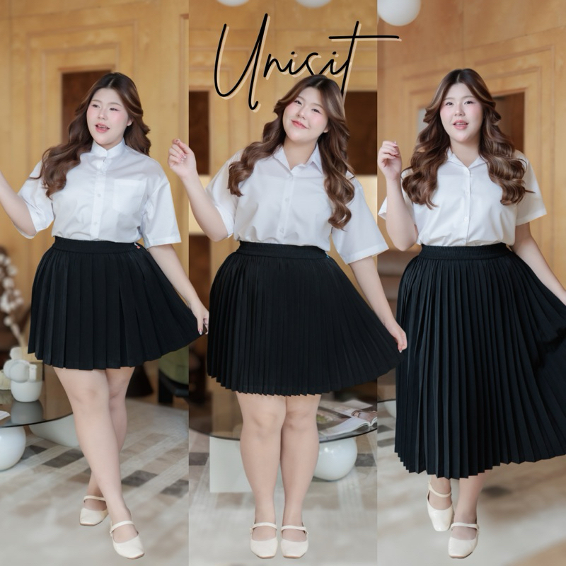กระโปรงพลีทนักศึกษา พลีทไซต์ใหญ่ พลีทจีบเล็ก-ทวิต XL / XXL เอว 28 - 47" พลีทพลัสไซต์