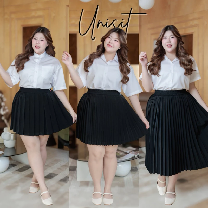 กระโปรงพลีทนักศึกษา พลีทไซต์ใหญ่ พลีทจีบเล็ก-ทวิต XL / XXL เอว 28 - 47" พลีทพลัสไซต์