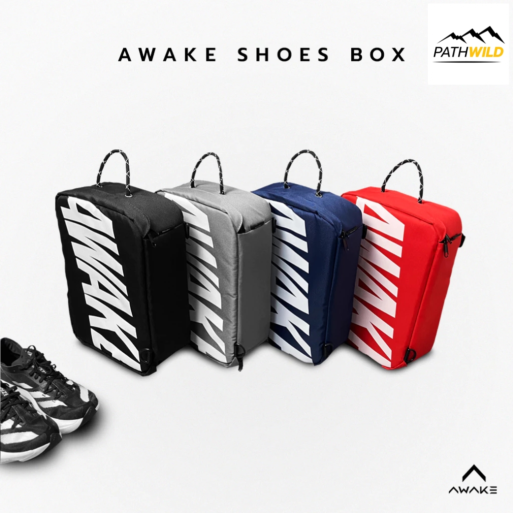 AWAKE SHOES BOX กระเป๋าใส่รองเท้า มีหูหิ้ว และสายสะพาย ด้านในมีช่องเก็บของเยอะ เนื้อผ้ากันละอองน้ำได