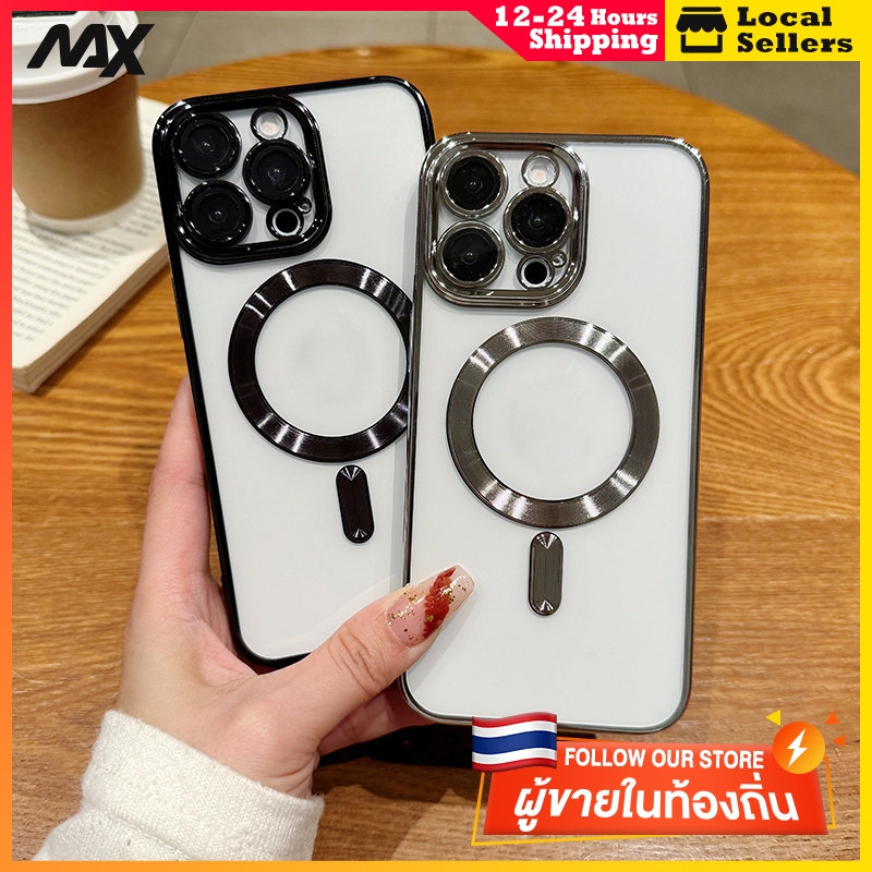 เคสชาร์จไร้สายขอบเงาพร้อมเลนส์กันกล้องในตัวสำหรับ ไอโฟน15 pro max 11 12 12pro 12proMax 13 13pro 13proMax 14promax i15