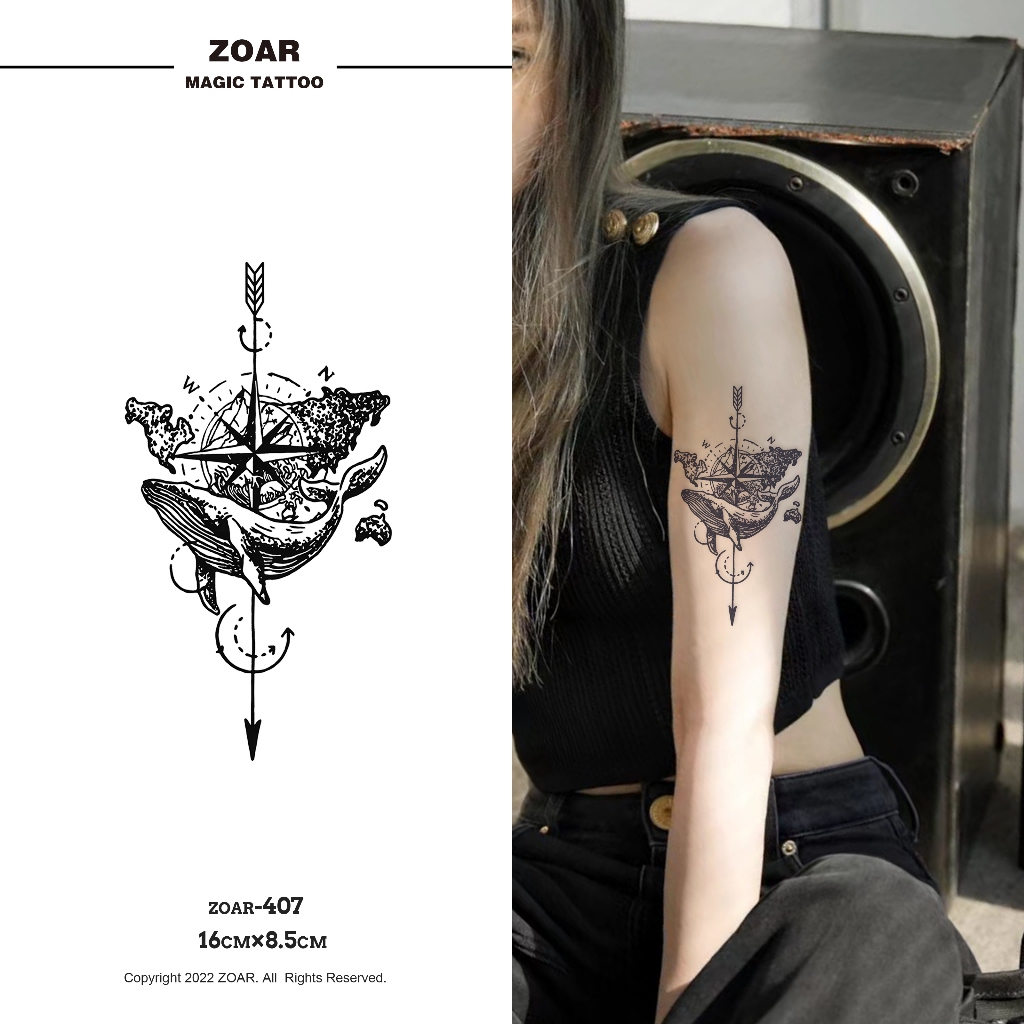 ZOAR-407 แทททูกันน้ำ สติ๊กเกอร์รอยสักสมุนไพร วาฬ กันน้ำ กันรอย ยาวนาน กึ่งถาวร แสดงสี