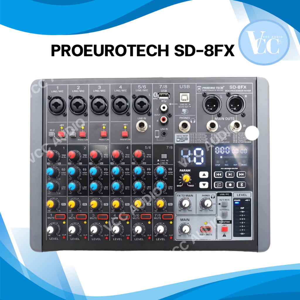 มิกเซอร์PROEUROTECH SD-8FX MIXER  MIX เครื่องเสียง เครื่องปรับแต่งเสียง มิกซ์ PRO EUROTECH SD 8FX SD