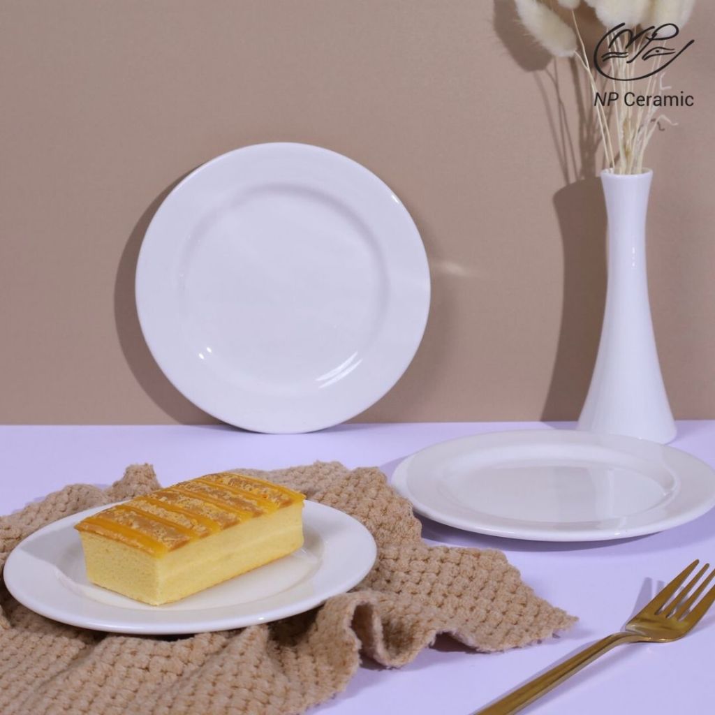 [ลดสูงสุด 80%] NP Ceramic จานเซรามิค จานขนมปัง 6 นิ้ว สีขาวเรียบหรู ดูแพง