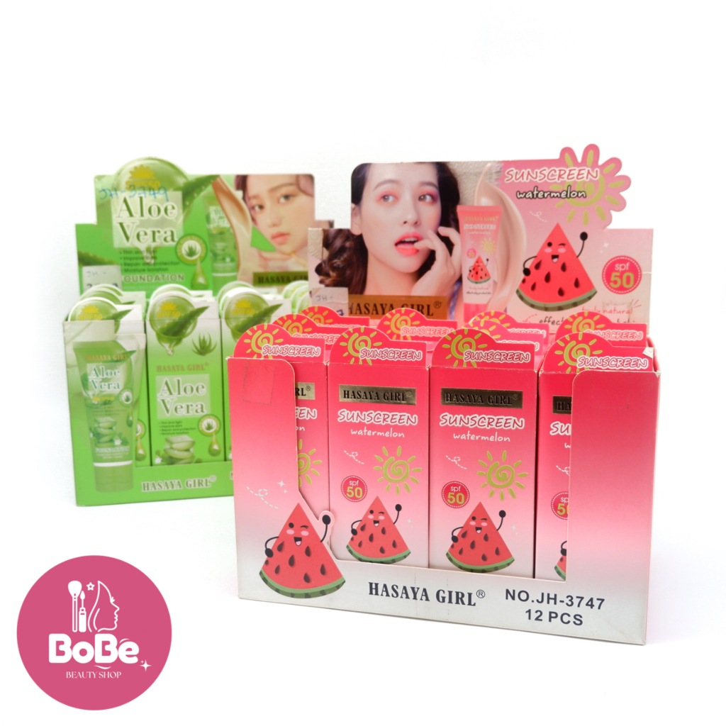 {12หลอด} HASAYA GIRL Watermelon & AloeVera Sunscreen ครีมกันแดดมีสี บำรุงผิว พร้อมป้องกันแสงแดด SPF50