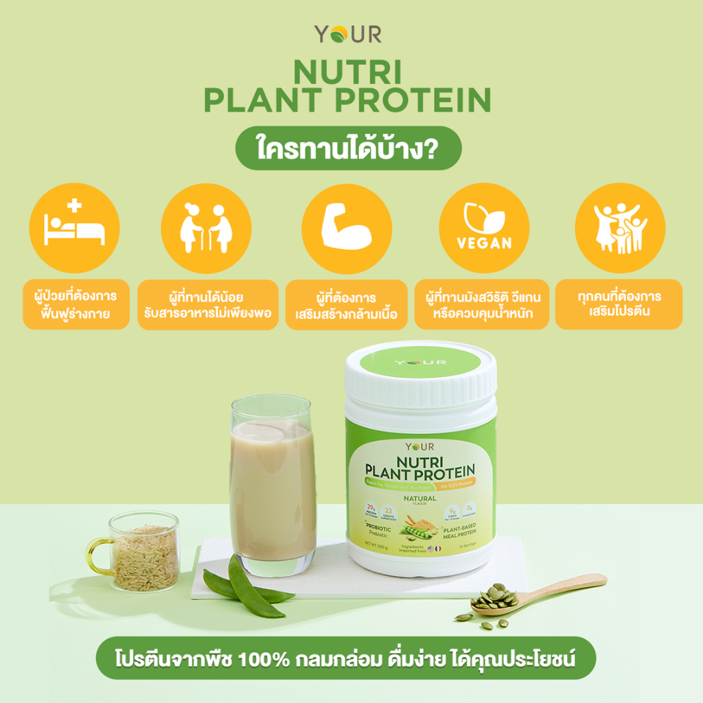 ใหม่! YOUR นิวทริ แพลนท์ โปรตีนจากพืช 100%+Superfood 22 ชนิด รส Natural 500 g. 2 กระปุก ส่งฟรี+ผ่อนได้  - 045000302 - รูปที่ 5