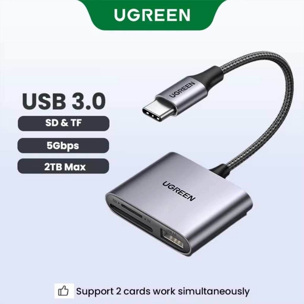 ของแท้💯 UGREEN 3-in-1 SD TF USB 2.0 Card Reader 2TB Max USB 3.0 for Samsung Huawei MacBook