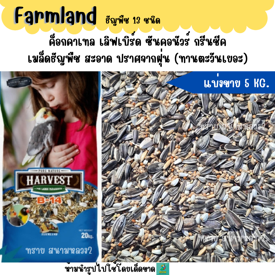 B14 (5 KG./10 KG.).Farmland ธัญพืช 13 ชนิด  อาหารนกแก้วขนาดเล็ก-กลาง