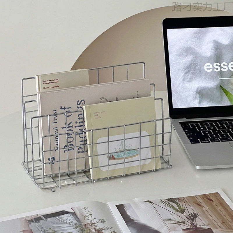 Ins Minimalist Iron Desktop Storage Rack Organizer ตารางจัดระเบียบชั้นวางหนังสือเอกสารโต๊ะ Multi-functional Storage Rack