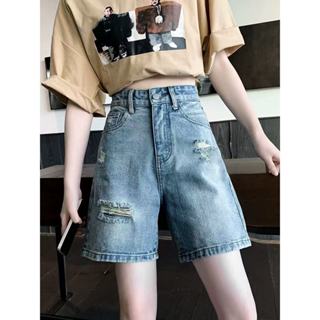 กางเกงยีนส์สามส่วน SIZE S-3XL เอวสม็อคปรับกระดุก