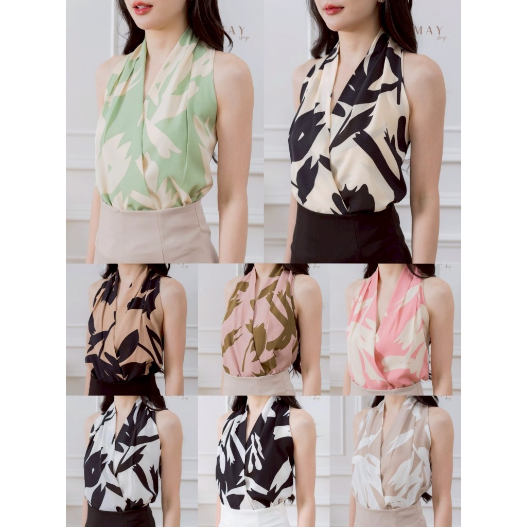 LT021 B เสื้อคอวี ผ้าพิมพ์ลายเนื้อนุ่มใส่สบาย