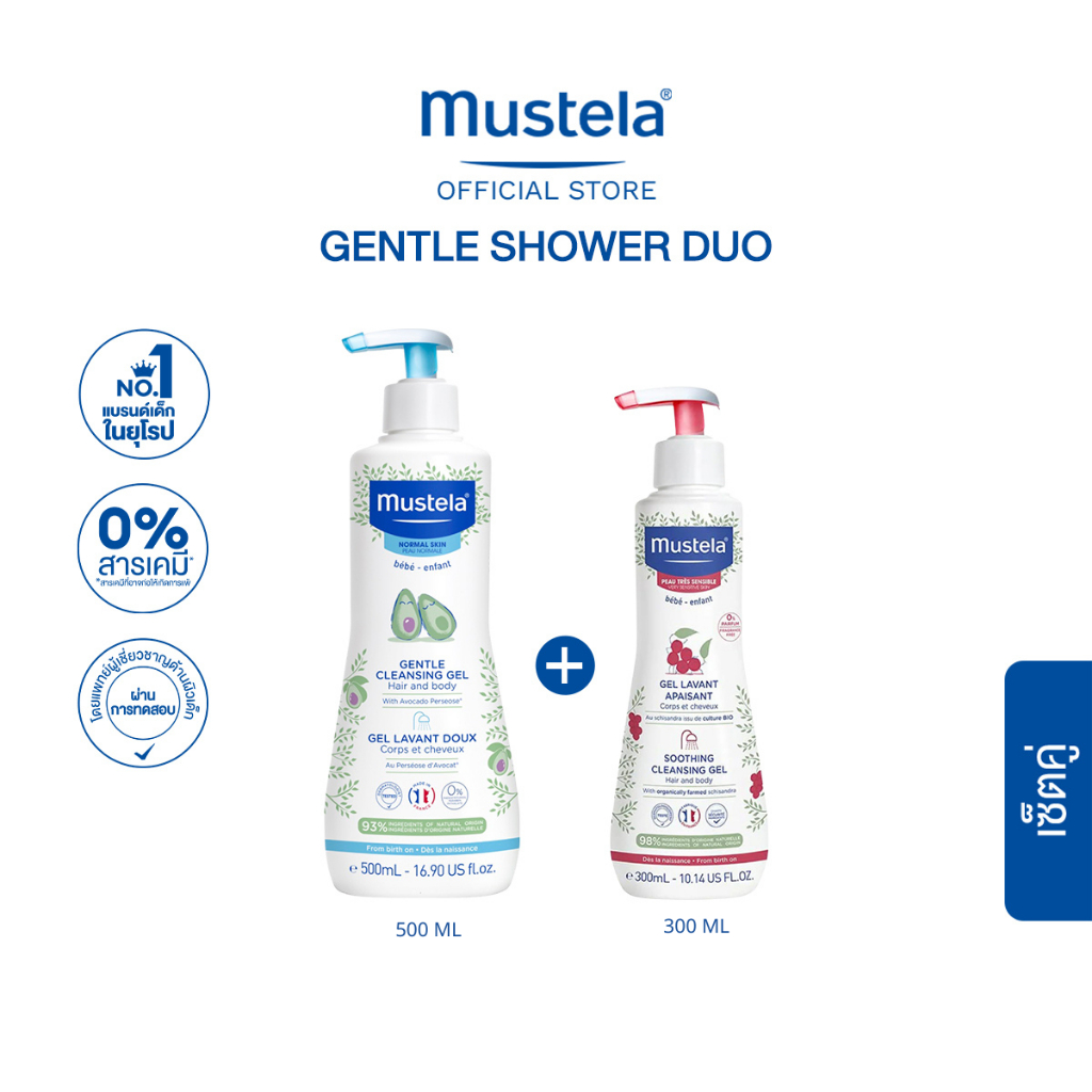 Mustela Baby Gentle Shower Duo ครีมอาบน้ำเด็ก มูสเตล่า 2 สูตร อ่อนโยน