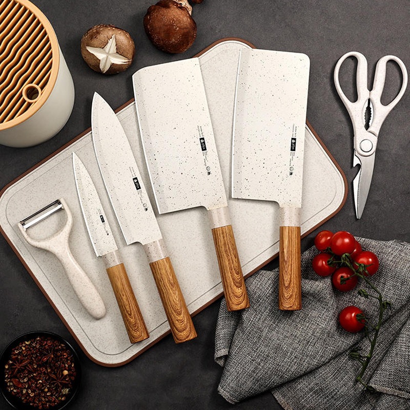 Omocha | (Cate Maker) Kitchen knife set เซทมีดทำครัวสีขาวเคลือบเซรามิก เซทมีด