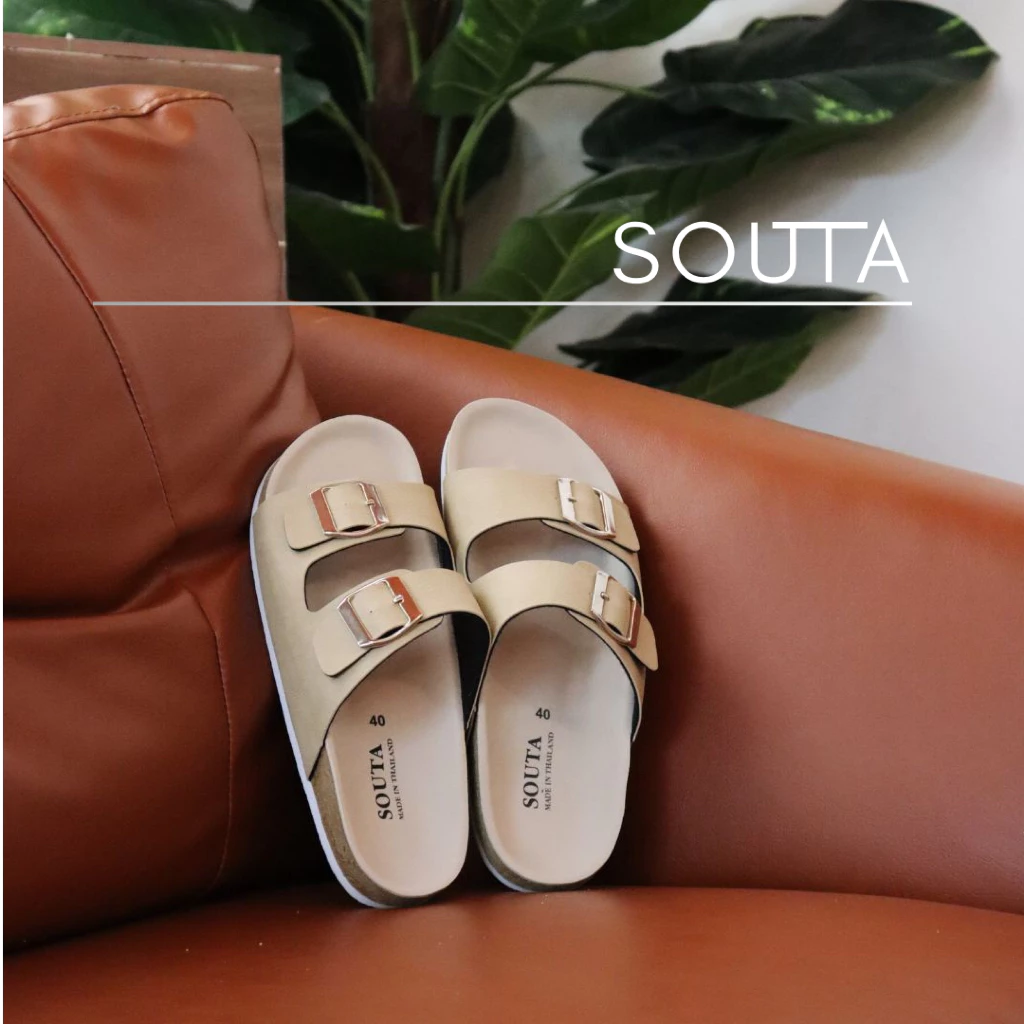 The Classic - Souta🍘 รุ่นพื้นครีม รองเท้าแตะสไตล์วินเทจ ไบเก้น >> ไซส์ 35-45 *ลด1ไซส์*