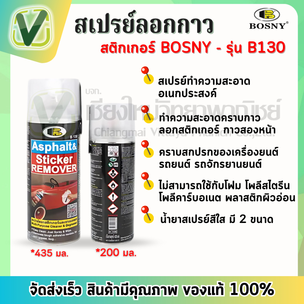 BOSNY สเปรย์ลอกกาว - สติกเกอร์ สีใส มี 2 ขนาด 200มล. / 435มล.