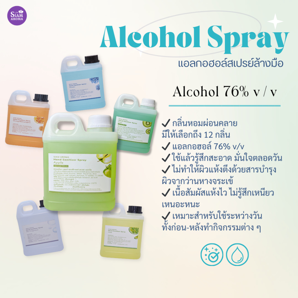 Alcohol Spray 1L แอลกอฮอล์สเปรย์มีกลิ่นหอม 1ลิตร Siam Aroma สยาม อโรมา