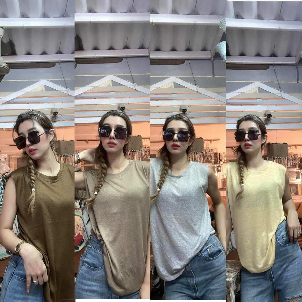 พร้อมส่ง ขาวมาเพิ่มพร้อมส่งเสื้อยืดสลาฟแขนกุดคอกลม สวยแบบมินิมอลคลายร้อนดีสุดๆ สีสวยมากก