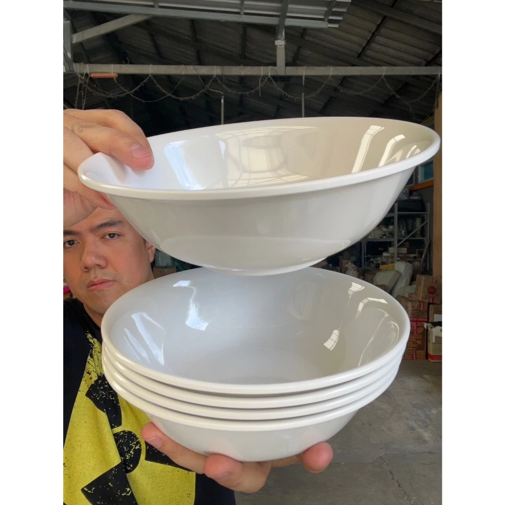 (5ใบ)ชามเมลามีน ชามปากบานมีขอบ 8 นิ้ว ชามก๋วยเตี๋ยว สีขาวล้วน white melamine ออกใบกำกับภาษีได้ ทนความร้อนได้100องศา รหัส