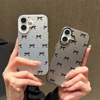 โลหะชุบโลหะด้วยไฟฟ้า ไอโฟนหมีสีชมพูfor 11 iPhone 12 13 14 15Pro MAX X XS XR 7 8Plusลิตเติ้ลสตาร์สร้างสรรค์โบว์สไตล์เรียบ