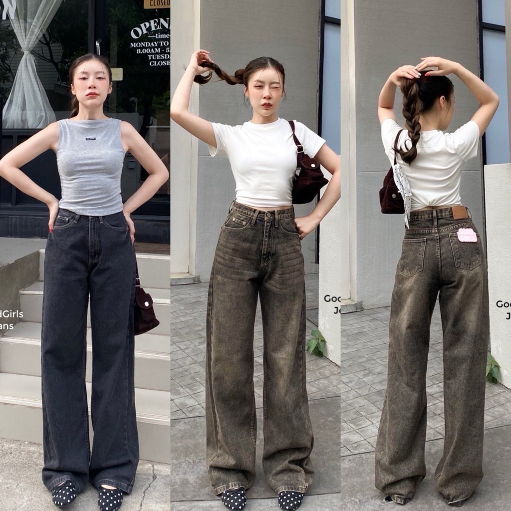 New Baggy Jeans กางเกงยีนส์ขากระบอกใหญ่ ผ้าไม่ยืด สีใหม่ กางเกงยีนส์ผู้หญิง