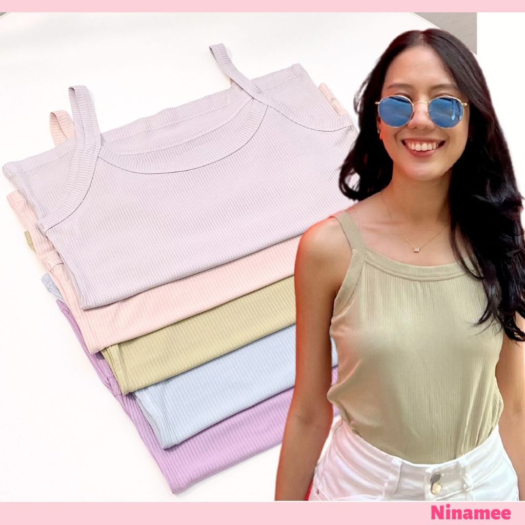 🍒Ninamee พรีเมียม เสื้อสายเดี่ยวคอยู แถบ...