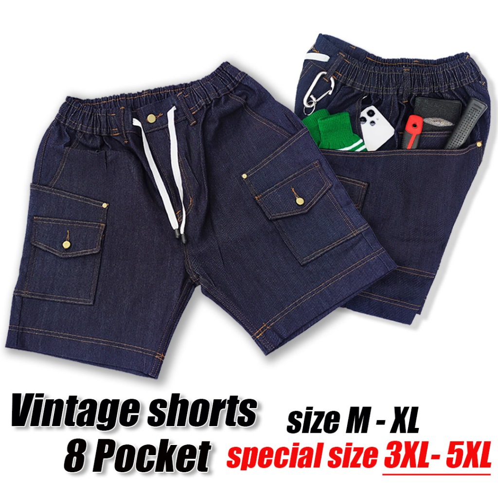 กางเกงขาสั้นวินเทจ 8 กระเป๋า รุ่น camp shorts size M-5XL ไซส์ใหญ่  54" 8 pocket Vintage  ยีนส์ขาสั้น