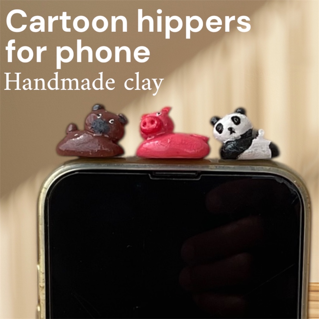 Hippers ติดโทรศัพท์ ดินปั้นแฮนด์เมด | ของตกแต่งมือถือสุดน่ารัก | พวงกุญแจโทรศัพท์