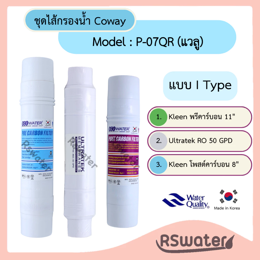ชุดไส้กรองน้ำ อินไลน์ ระบบ RO สำหรับ Coway P-07QR