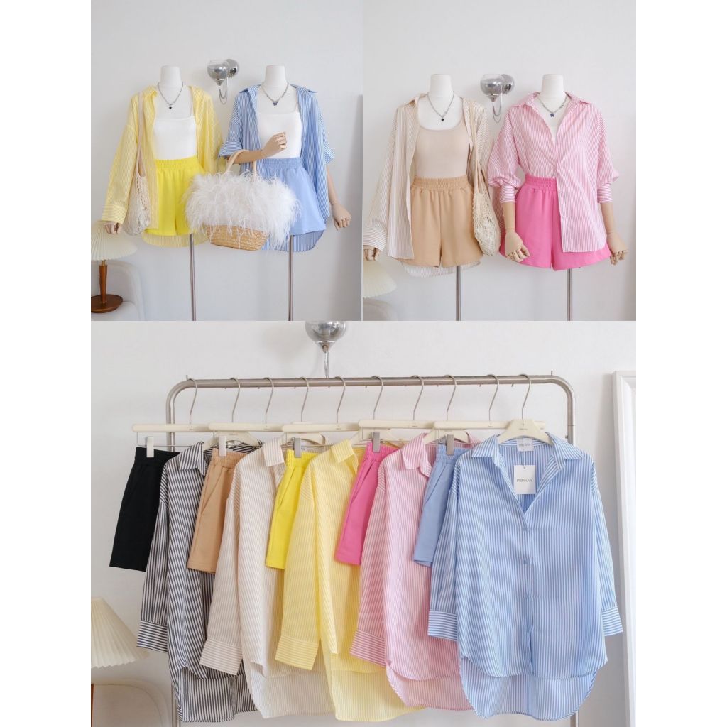 •PRISANA• PSN 97844 ชุดเซทคูแมชสีที่ลงตัว งานเสื้อผ้าทอลายริ้วเพิ่มเทคเจอร์ยับในตัว ผ้ามีความพริ้ว