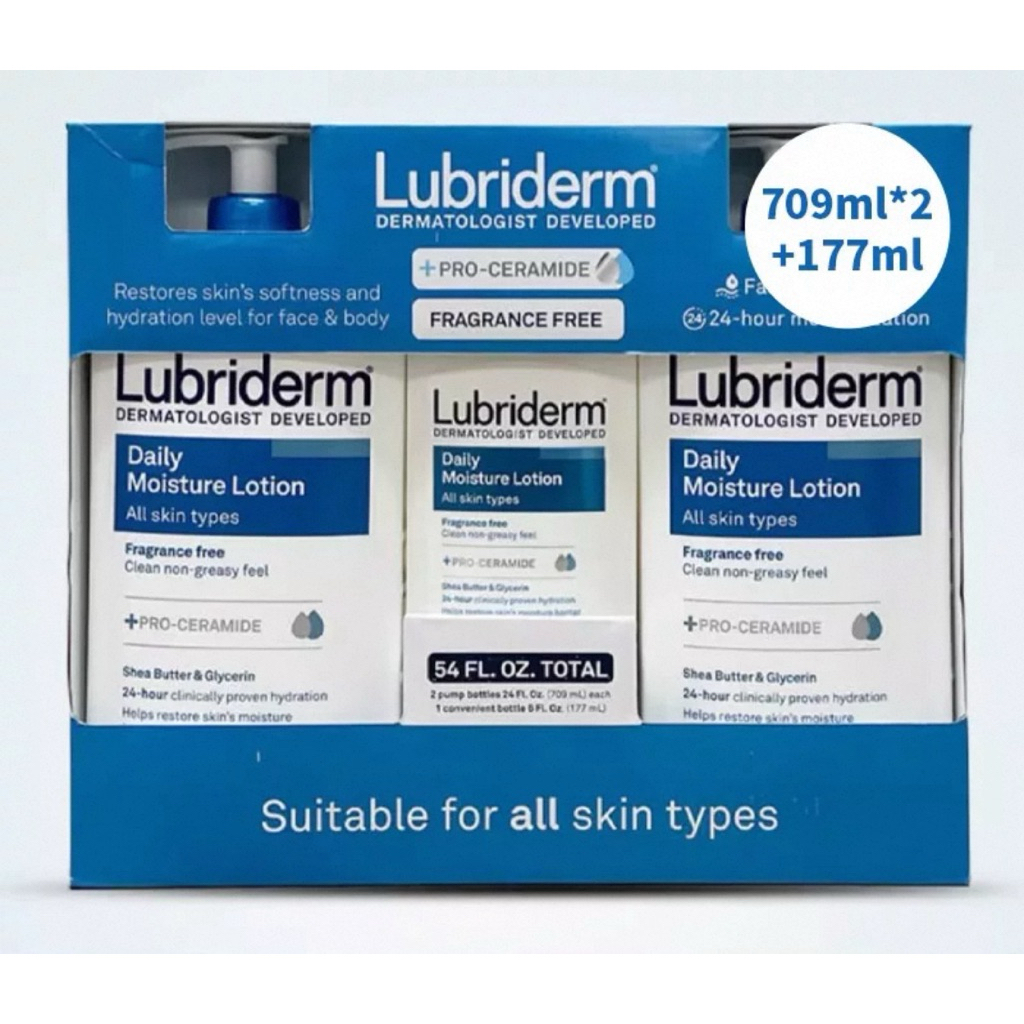 ขวดใหญ่ #สีม่วง ,สีฟ้า โลชั่นทาผิว Lubriderm Advanced Therapy Daily Moisturizing ปราศจากน้ำหอม สำหรับคนแพ้ง่าย ราคา ถูกที่สุด ดีลบีเคเค แกลเลอรีภาพที่ 2
