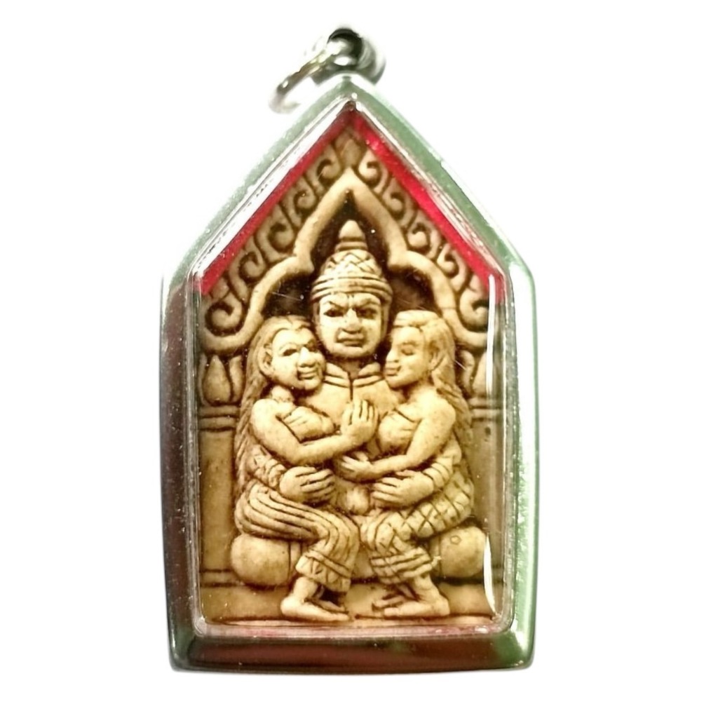 K535 พระขุนแผนอุ้มนาง กุมารเรียกทรัพย์ ขนาด 3.5X4.5 ซม. กรอบสแตนเลสแท้