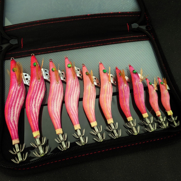 โยกุ้ง ตกหมึก สีชมพู แตงโม เรืองแสง มีลูกปืนในตัว #1.5 #2.2 #2.5 #3.0 #3.5