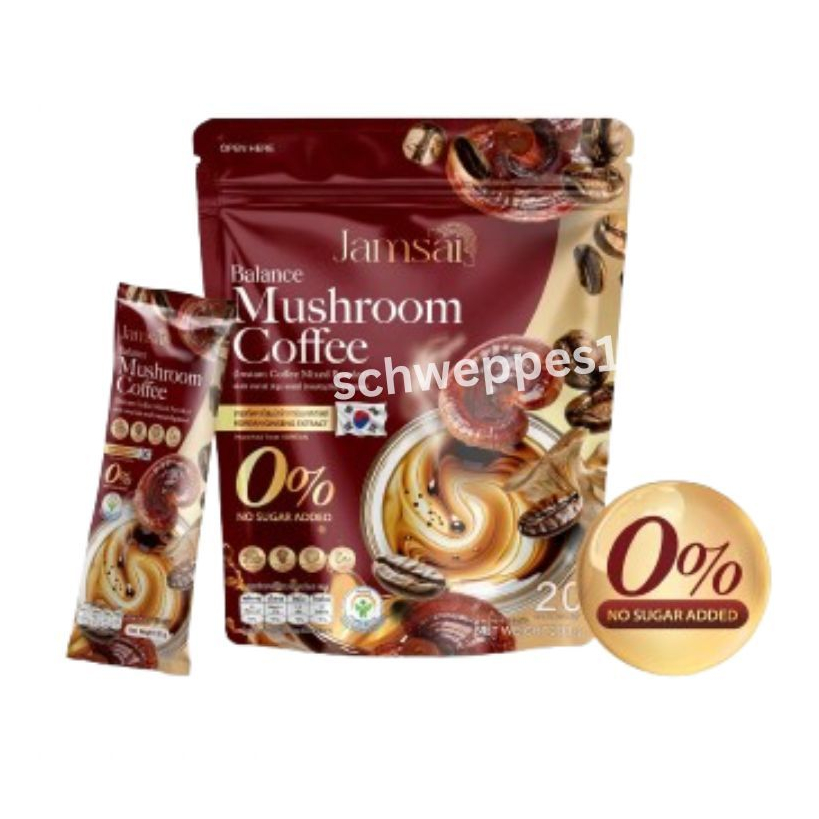 กาแฟเห็ด แจ่มใส Jamsai balance mushroom coffee กาแฟสุขภาพ คุมหิว บำรุง ความจำ