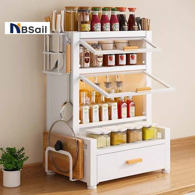 NBSail ชั้นวางเครื่องปรุง 2/3ชั้น สีขาว/ดำ ที่วางแก้วน้ำ ขวดน้ำมัน ชั้นวางของในครัว White