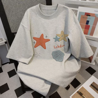 Basi💥 ผู้หญิง เสื้อยืด oversize เกรดพรีเมียม เสื้อคอตตอน100% ไม่หดตัว ใส่สบาย การ์ตูนน่ารัก ลาย "Starfish shell"