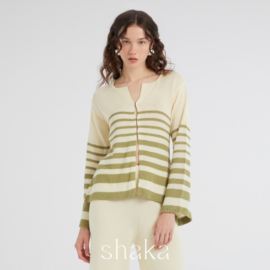 Shaka AW23 เสื้อคาดิแกนผู้หญิง ทอลายทางริ้วสีแต่งแนวขวาง BL-8230714