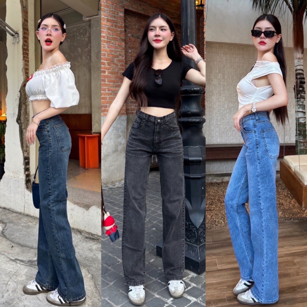 Suntreejeans กางเกงยีนส์ ทรงกระบอก ผ้ายืด ผู้หญิง (S-5XL)