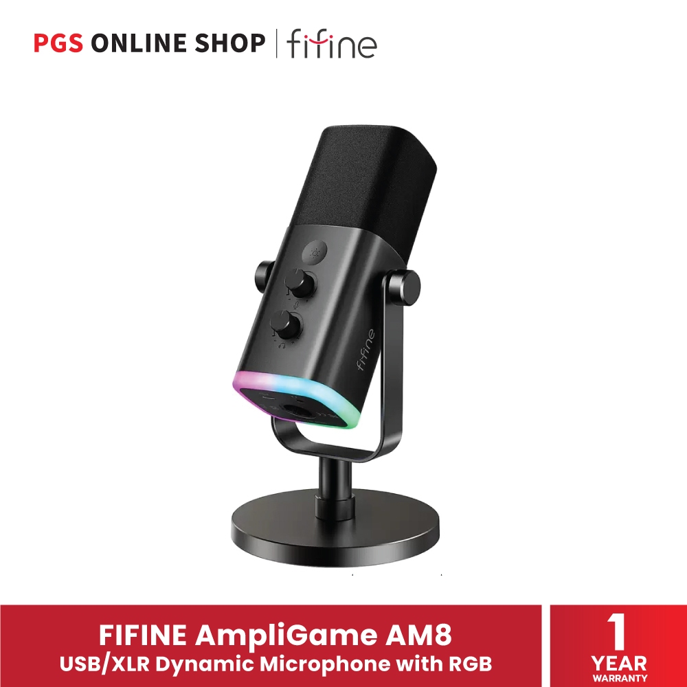 FIFINE AmpliGame AM8 USB/XLR Dynamic Microphone with RGB (ไมโครโฟนยูเอสบี) สำหรับ Gaming, Podcasting
